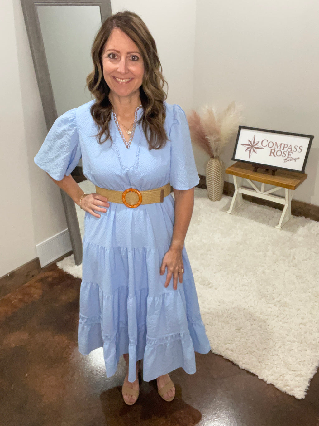 Tiered Midi Dress with Lace Trim
