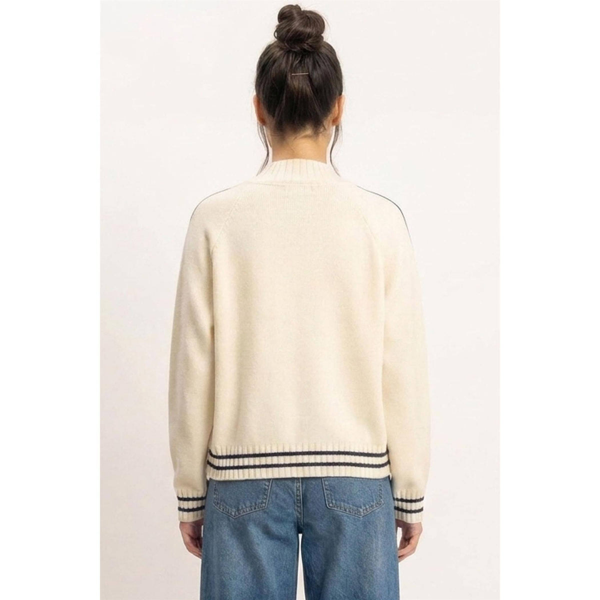 Contrast Stripe Zip-Up Sweater
