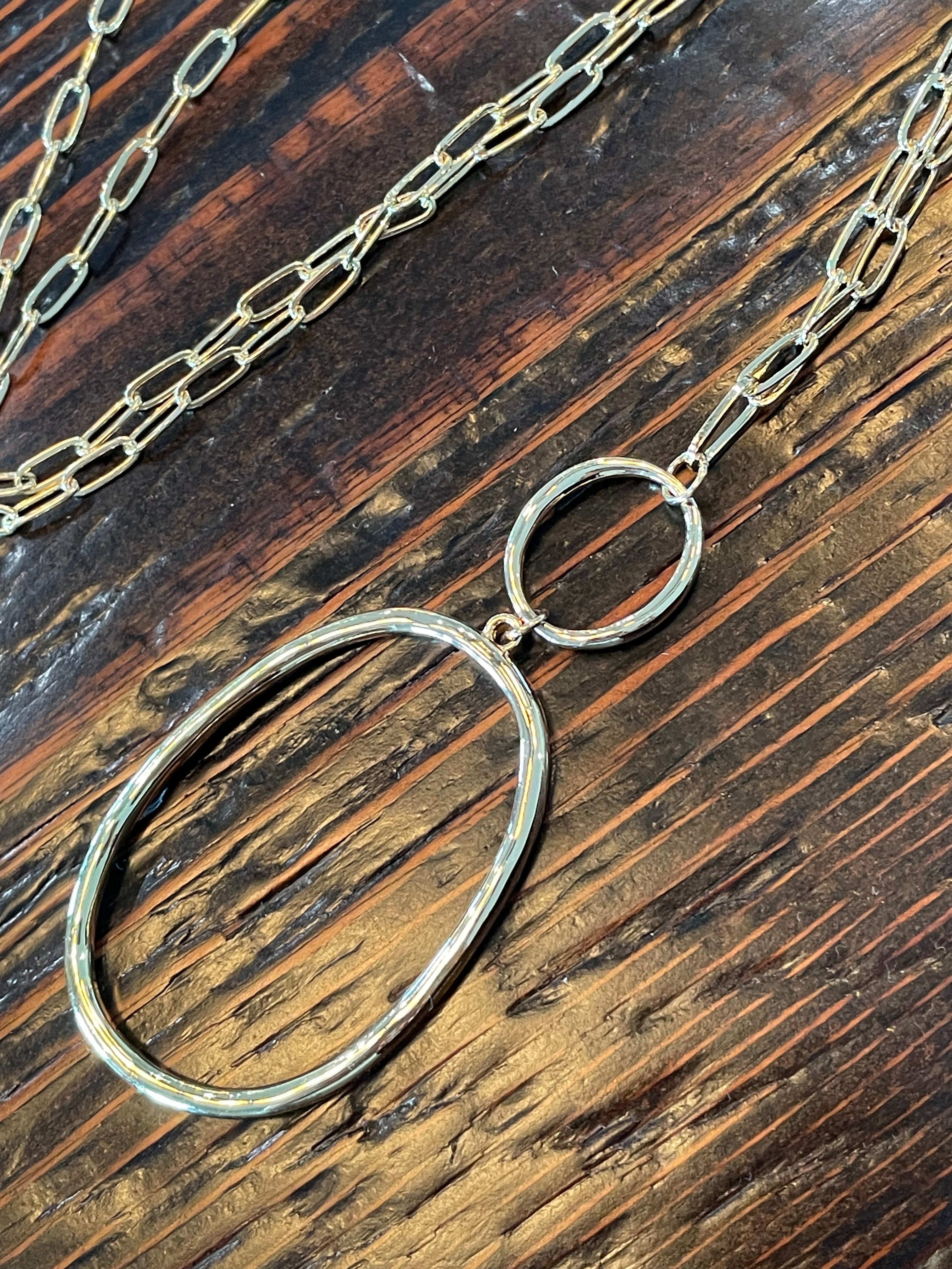 Gold Oval Pendant Necklace