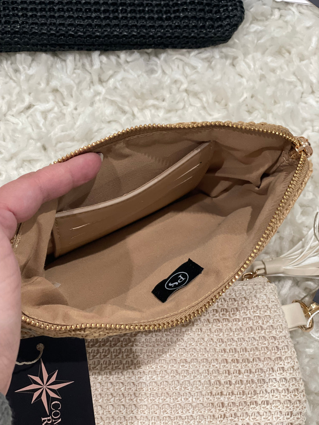 Raffia Clutch Card Wallet Wristlet