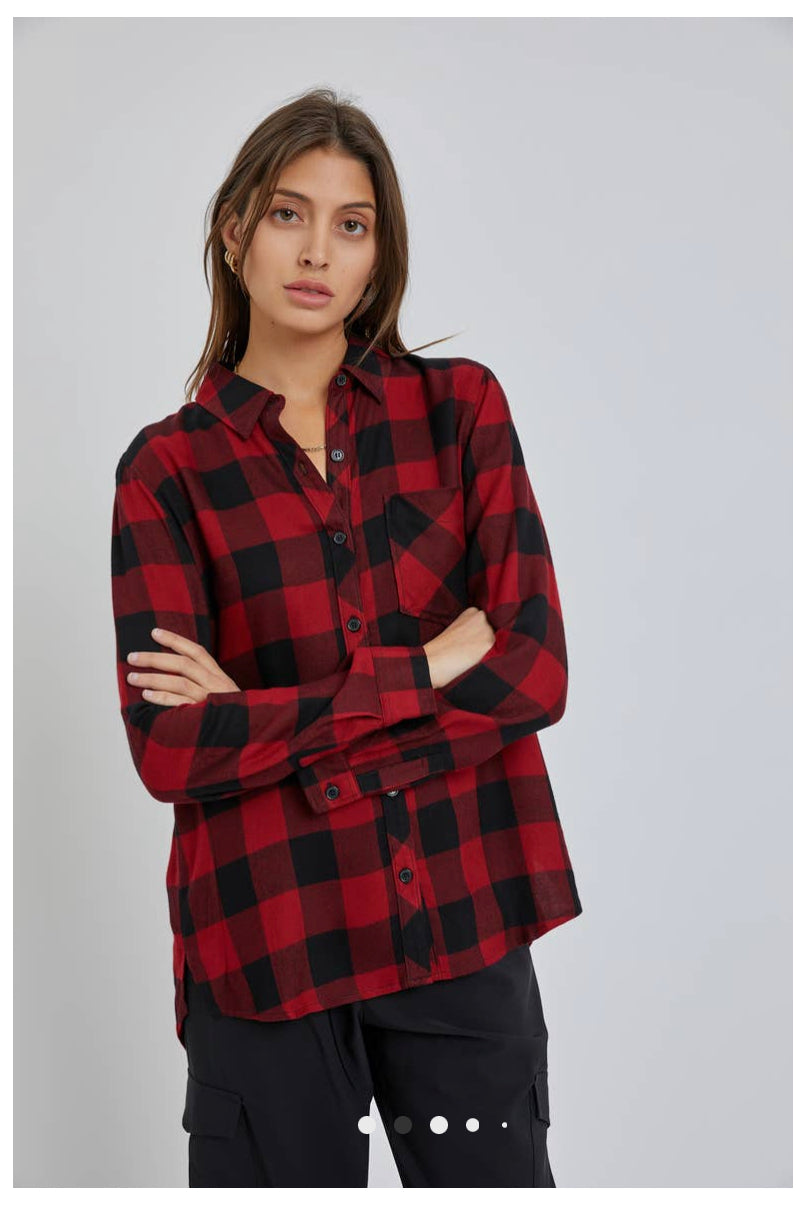 Gingham Pattern Flannel Shirt