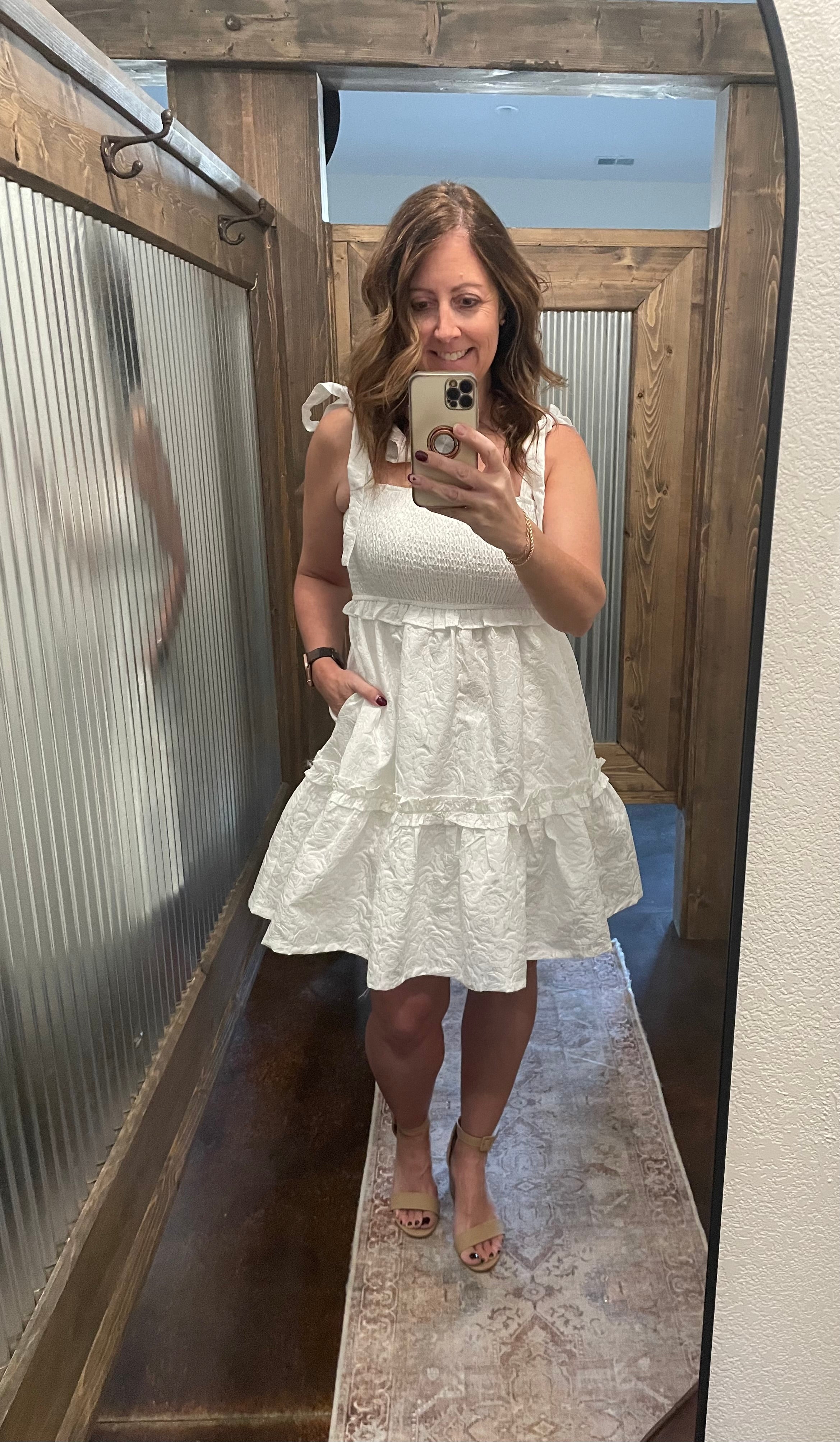 Smocked Tie-Strap Mini Dress