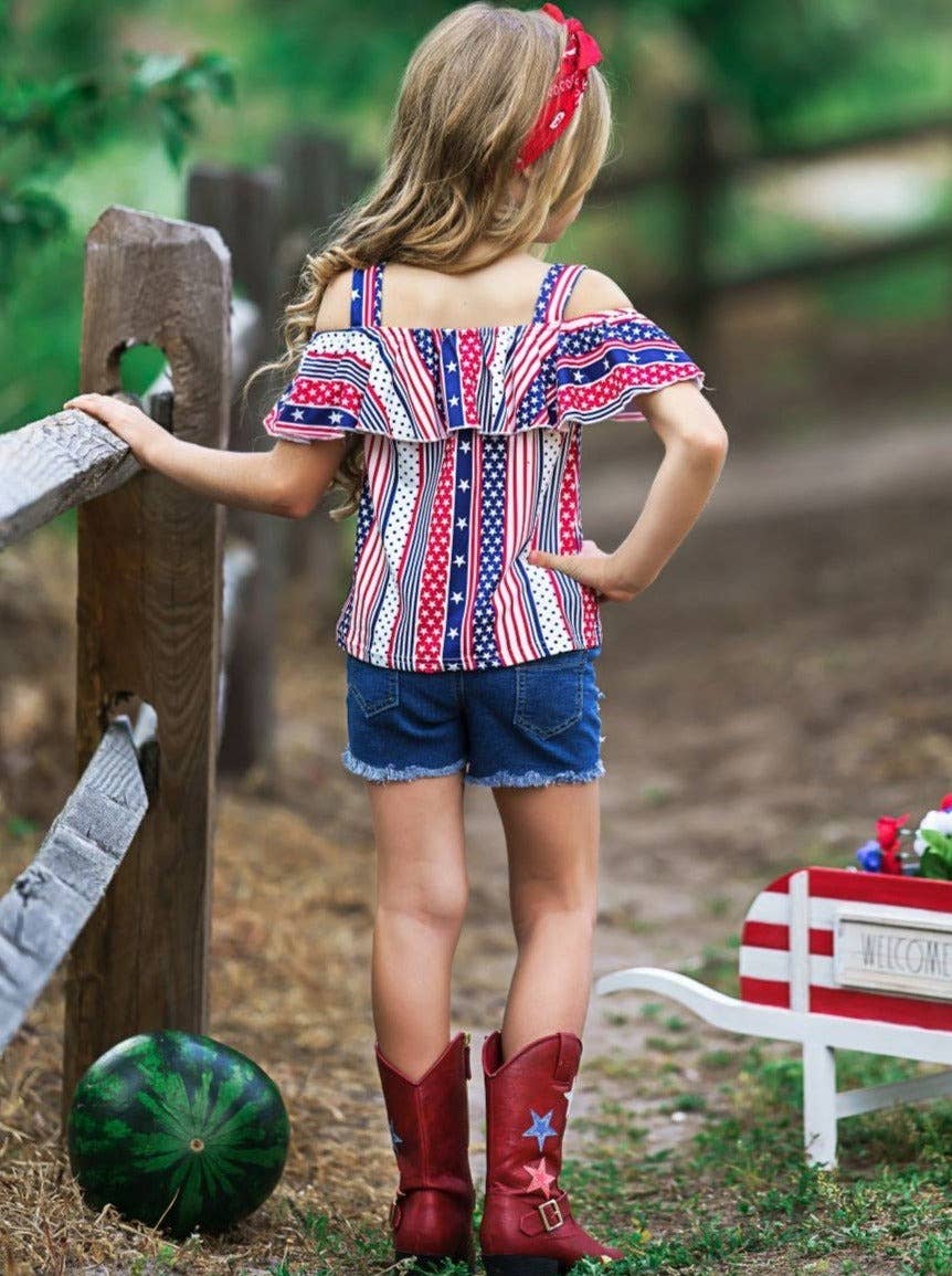 Stars And Stripes Patched Denim Shorts Set