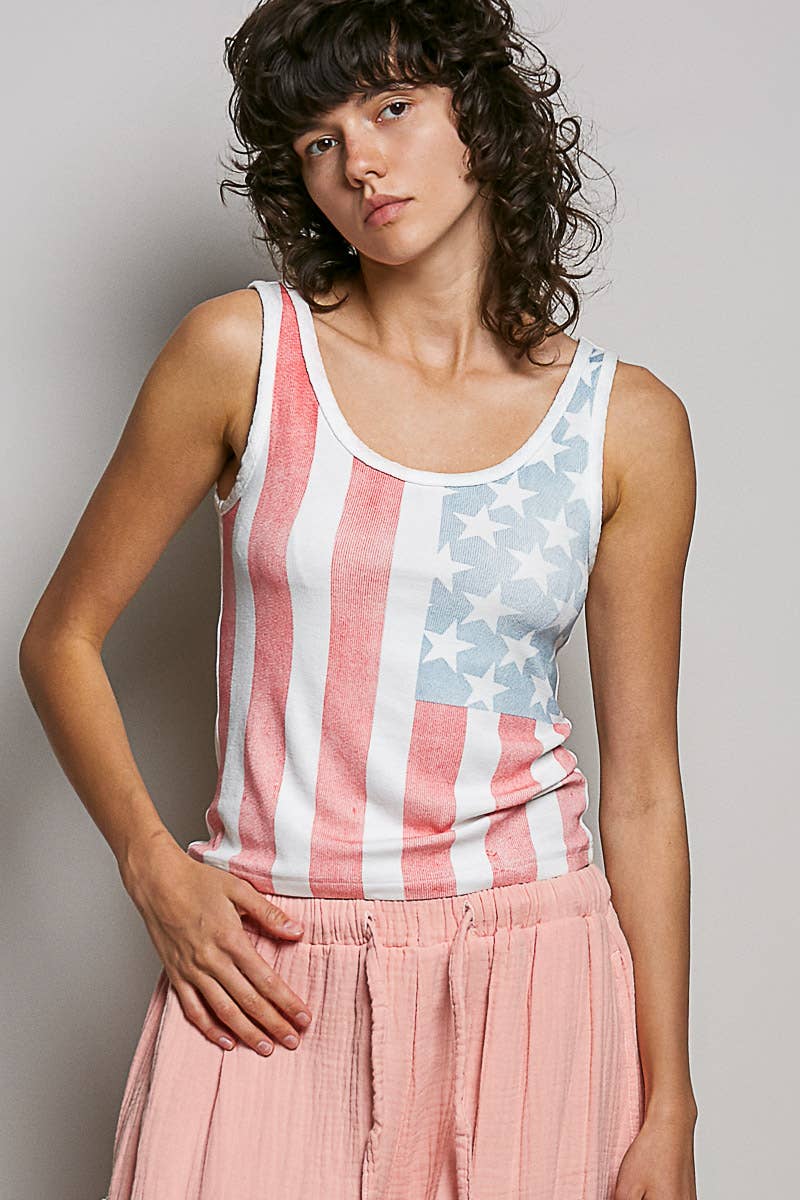 American Flag Vintage Wash Ribbed Tank Top