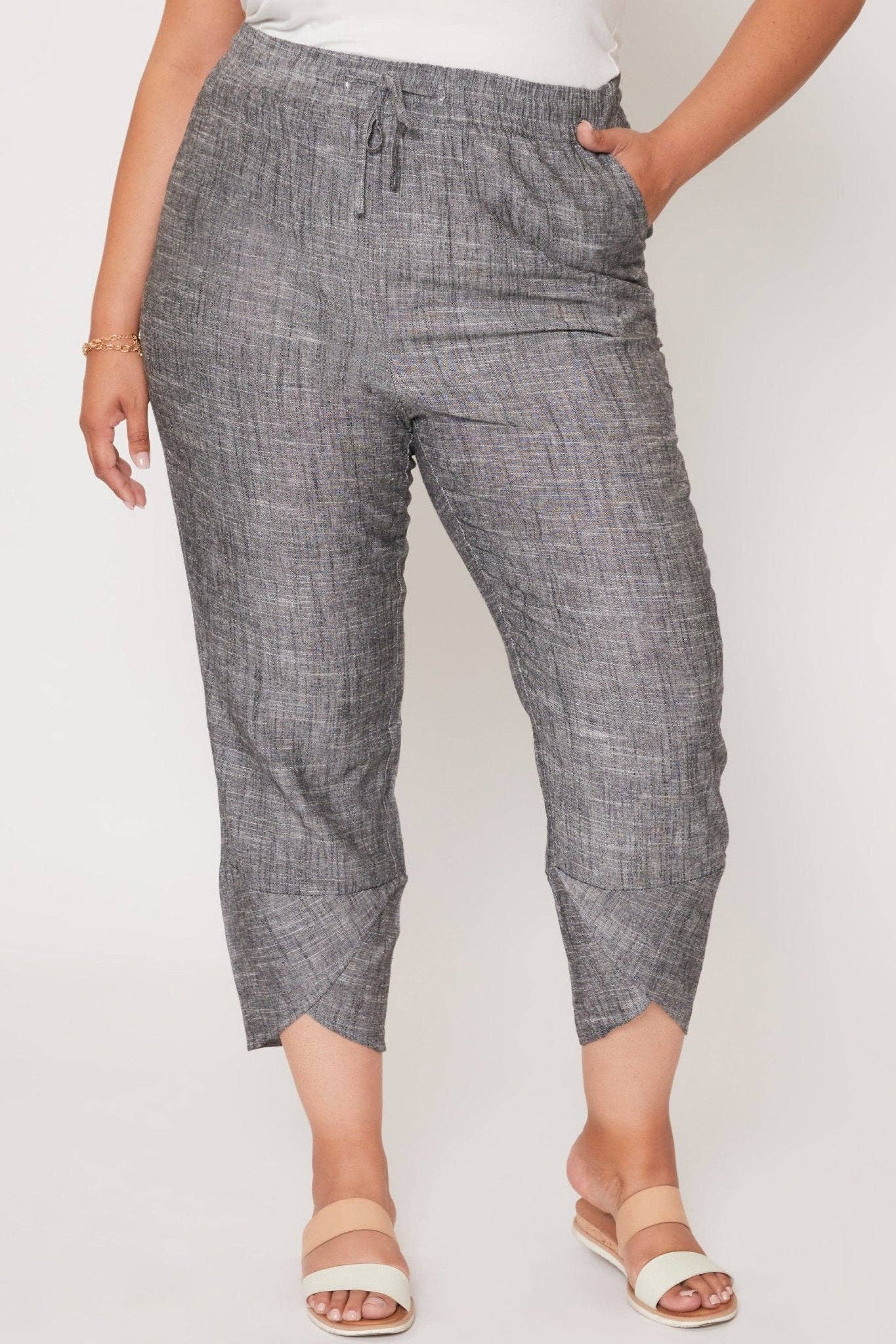 Linen Elastic Waist With Tulip Hem Pant