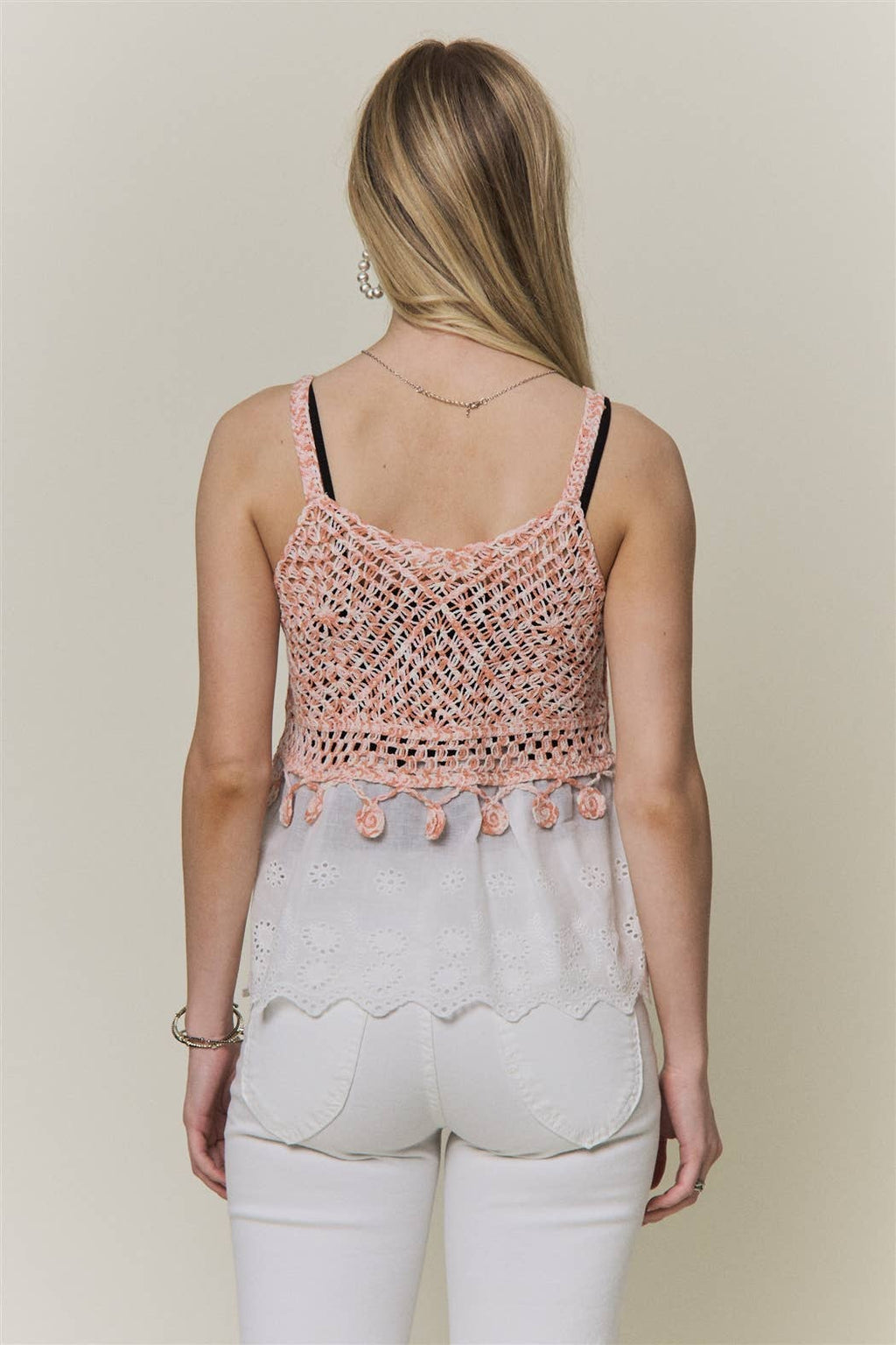 Crochet Eyelet Babydoll Tank Top