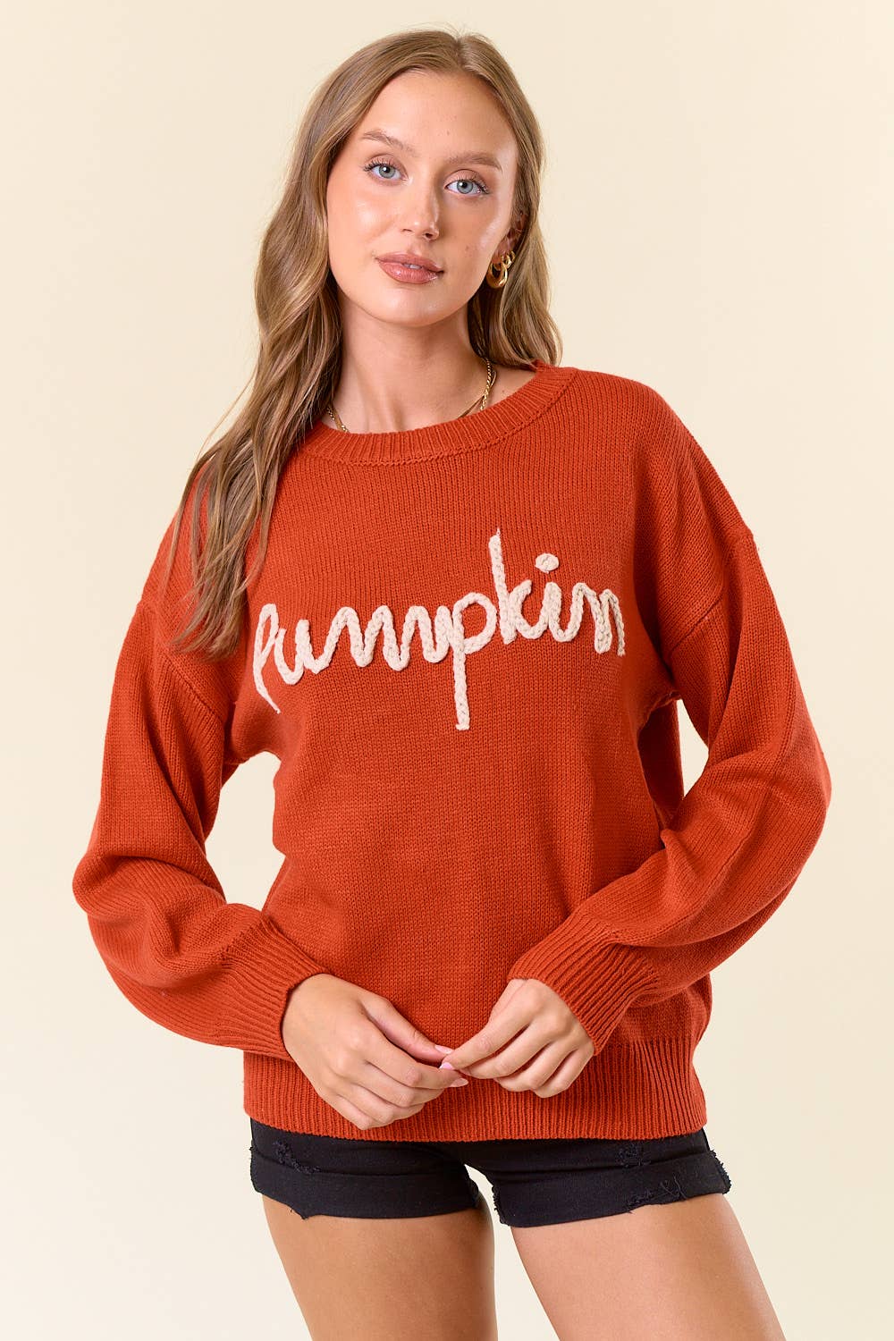 PUMPKIN Letter Embroidered Oversized Sweater Top