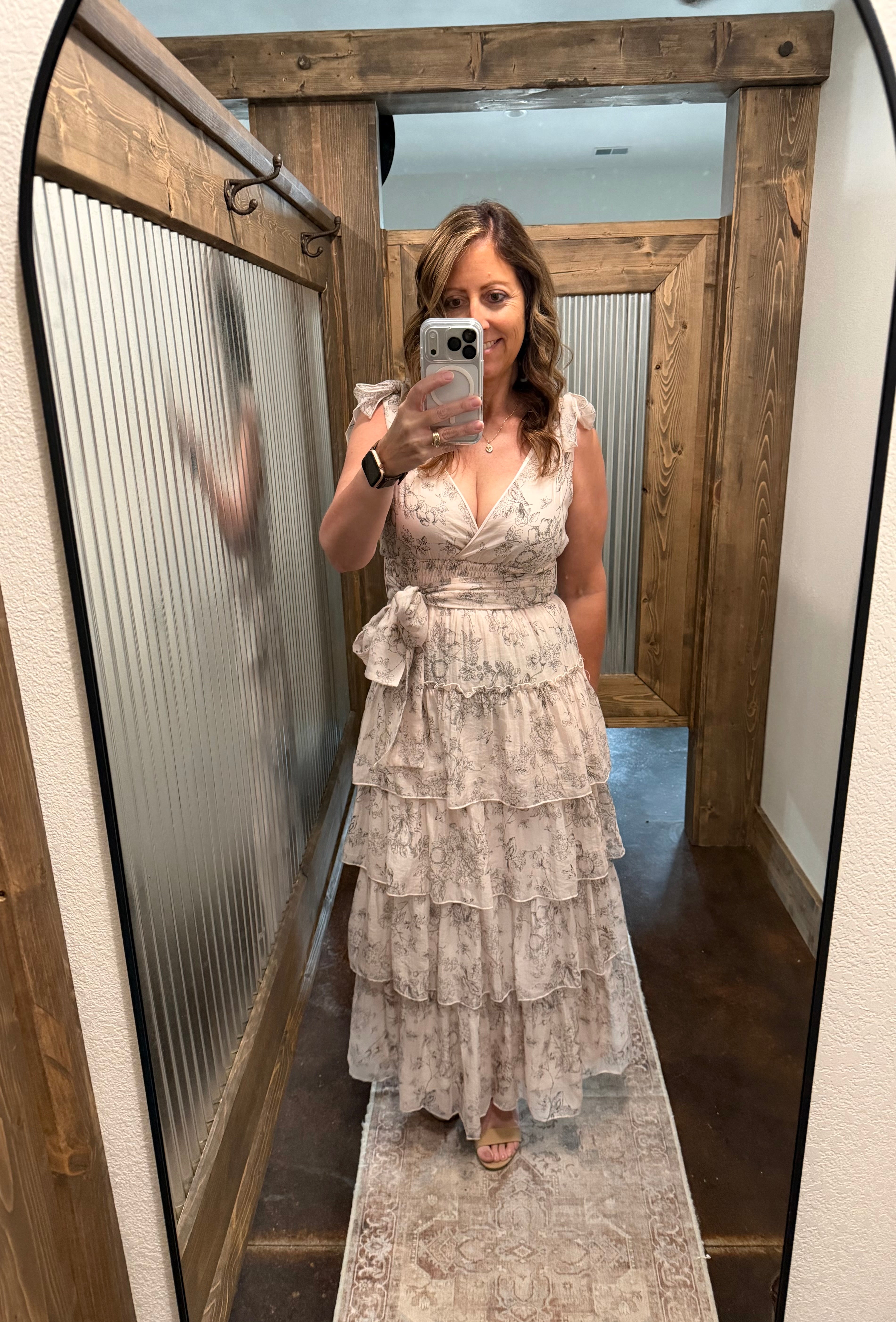 Peachy Floral Tiered Midi Dress