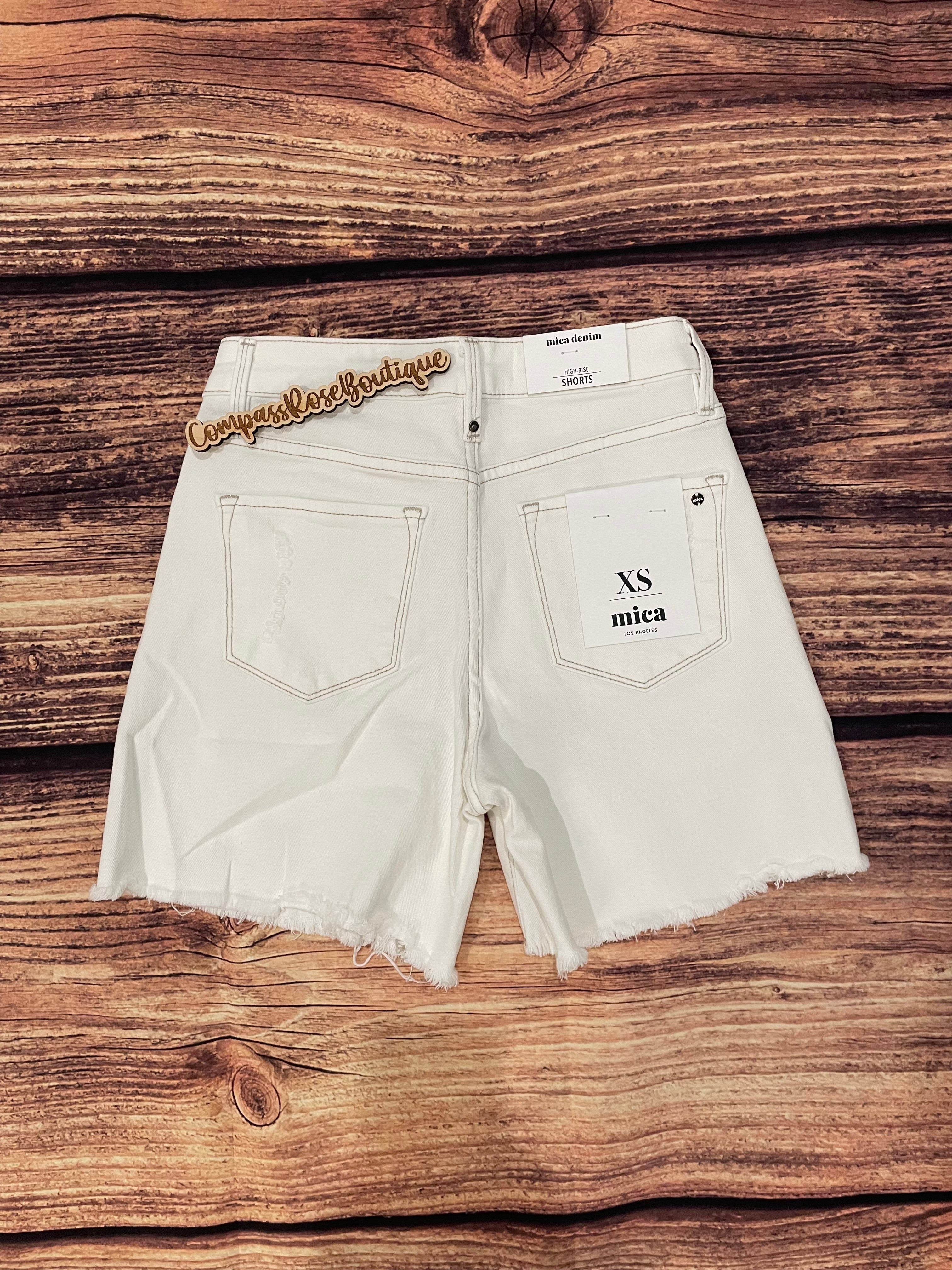 Mica High Rise Distressed Frayed Hem Shorts