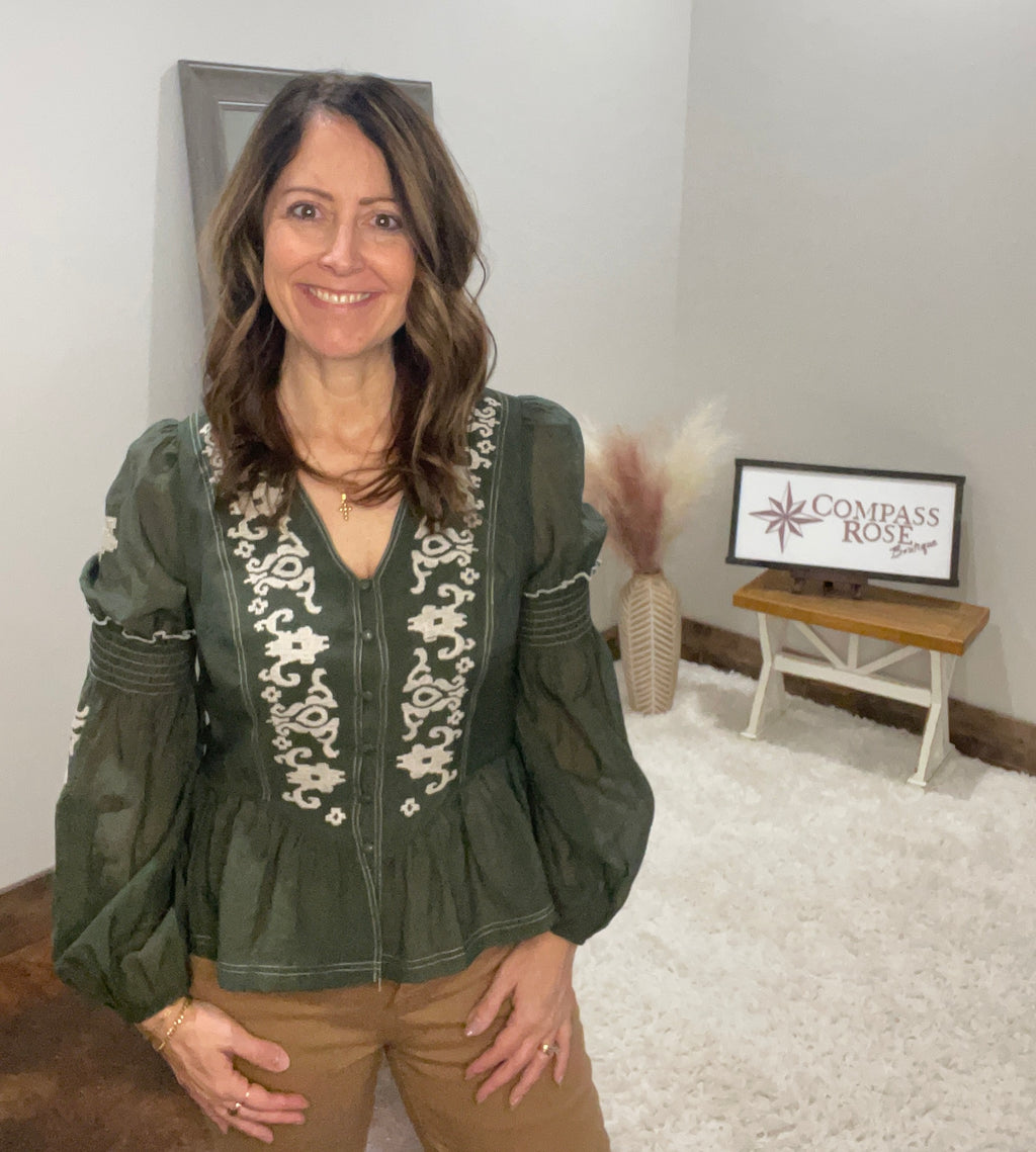 Embroidered Peplum Blouse