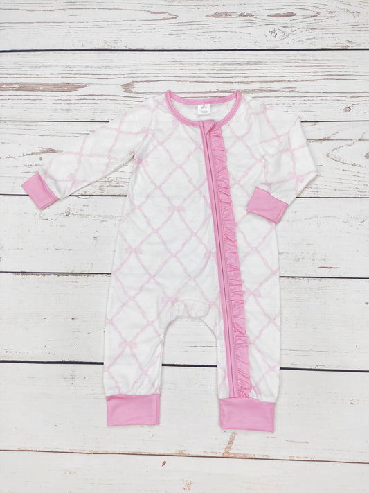 Baby Pink Bow Bamboo Zippy Sleeper