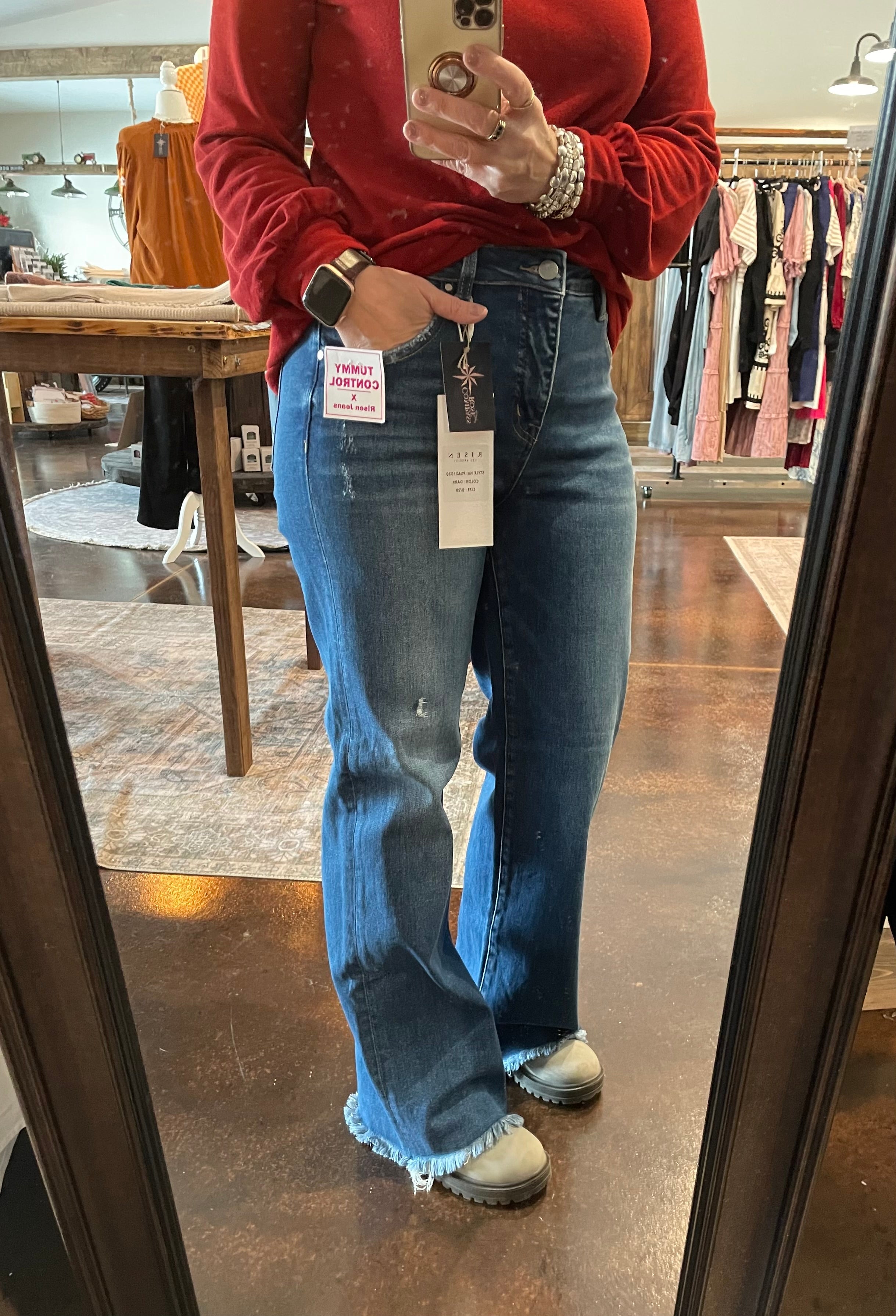 Risen MR Ankle Straight w/ Fray Hem Jeans