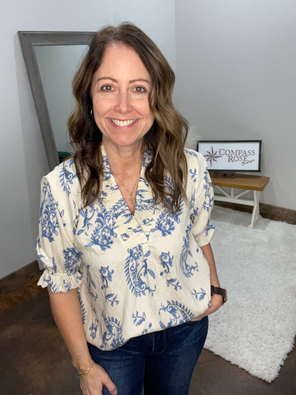 Paisley Print V-Neck Top