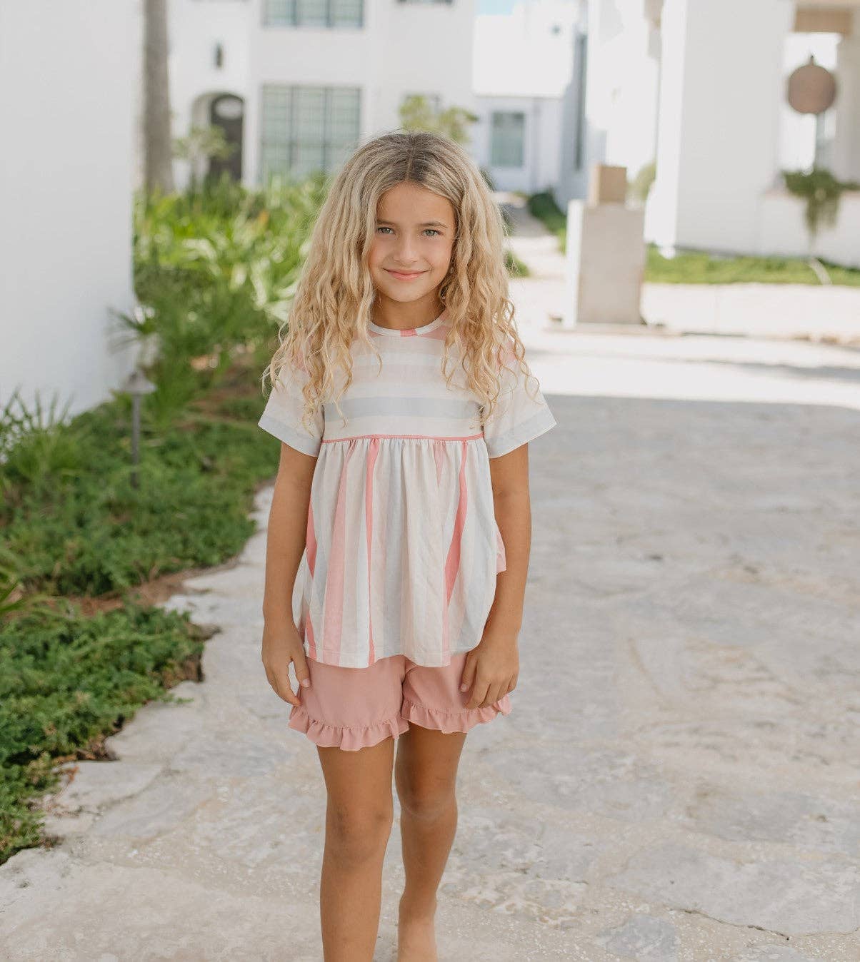 Kids Stripe Pocket Ruffle Short Set