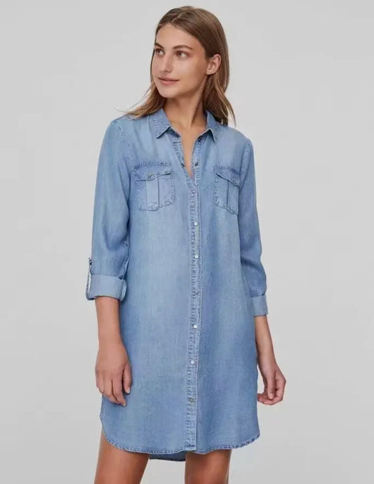 Denim Long Sleeve Pocket Dress