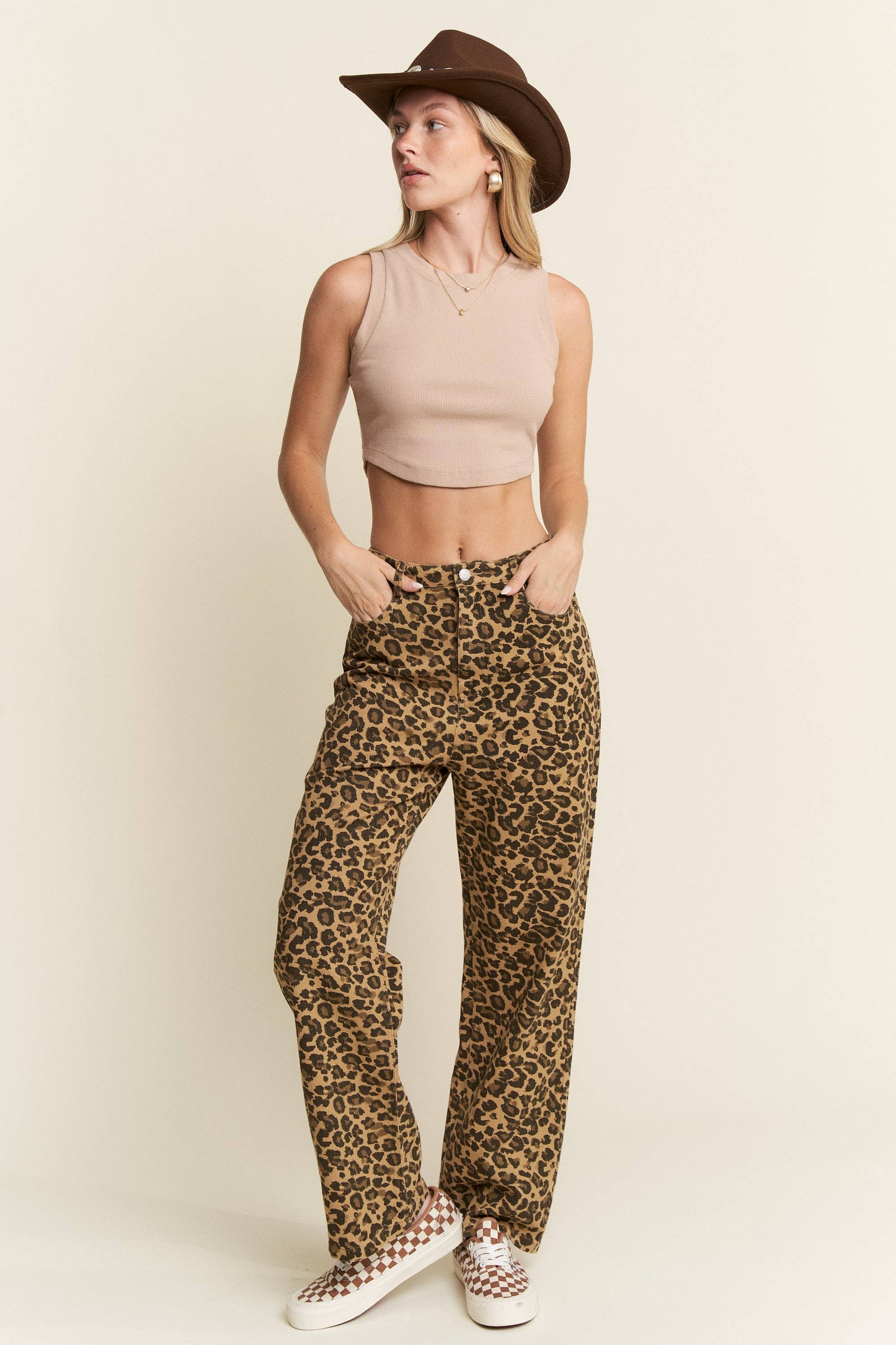 Leopard Print Denim Pants
