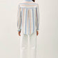 STRIPED GAUZY BUTTON UP TOP W/ ROLL UP SLEEVES