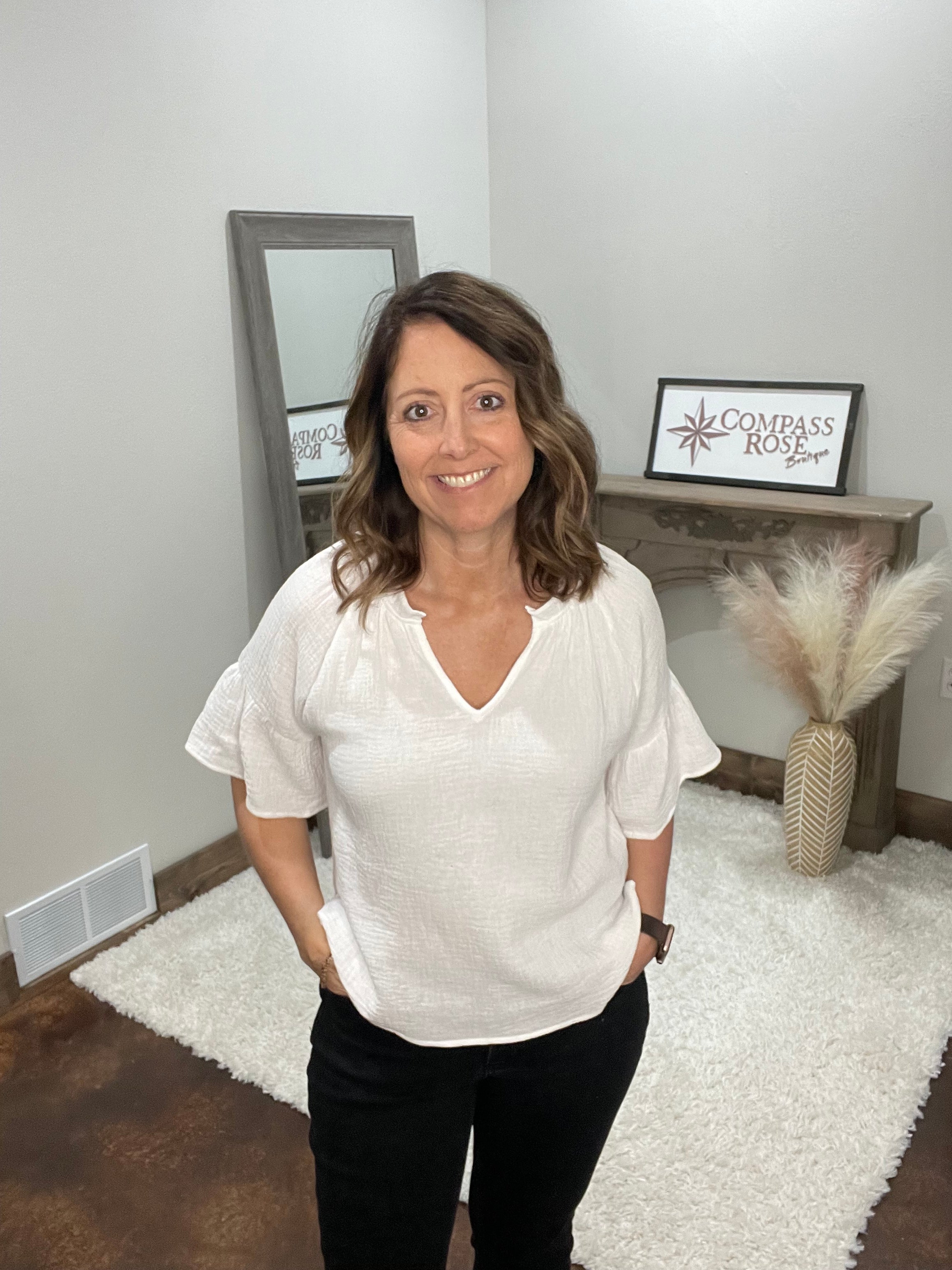 3/4 Sleeve Ruffle Top