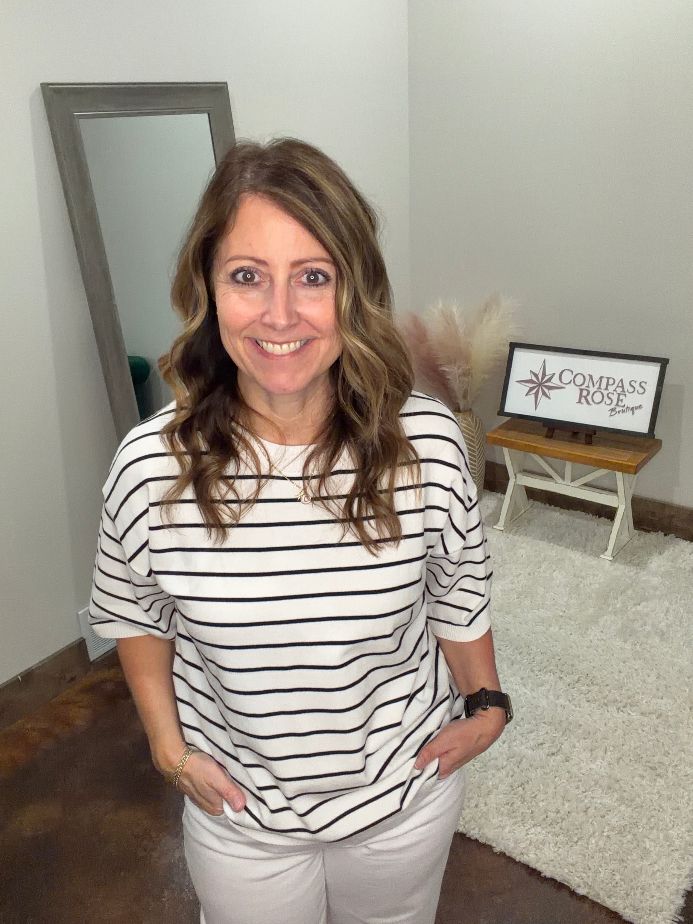 Striped Knit Short Sleeve Top