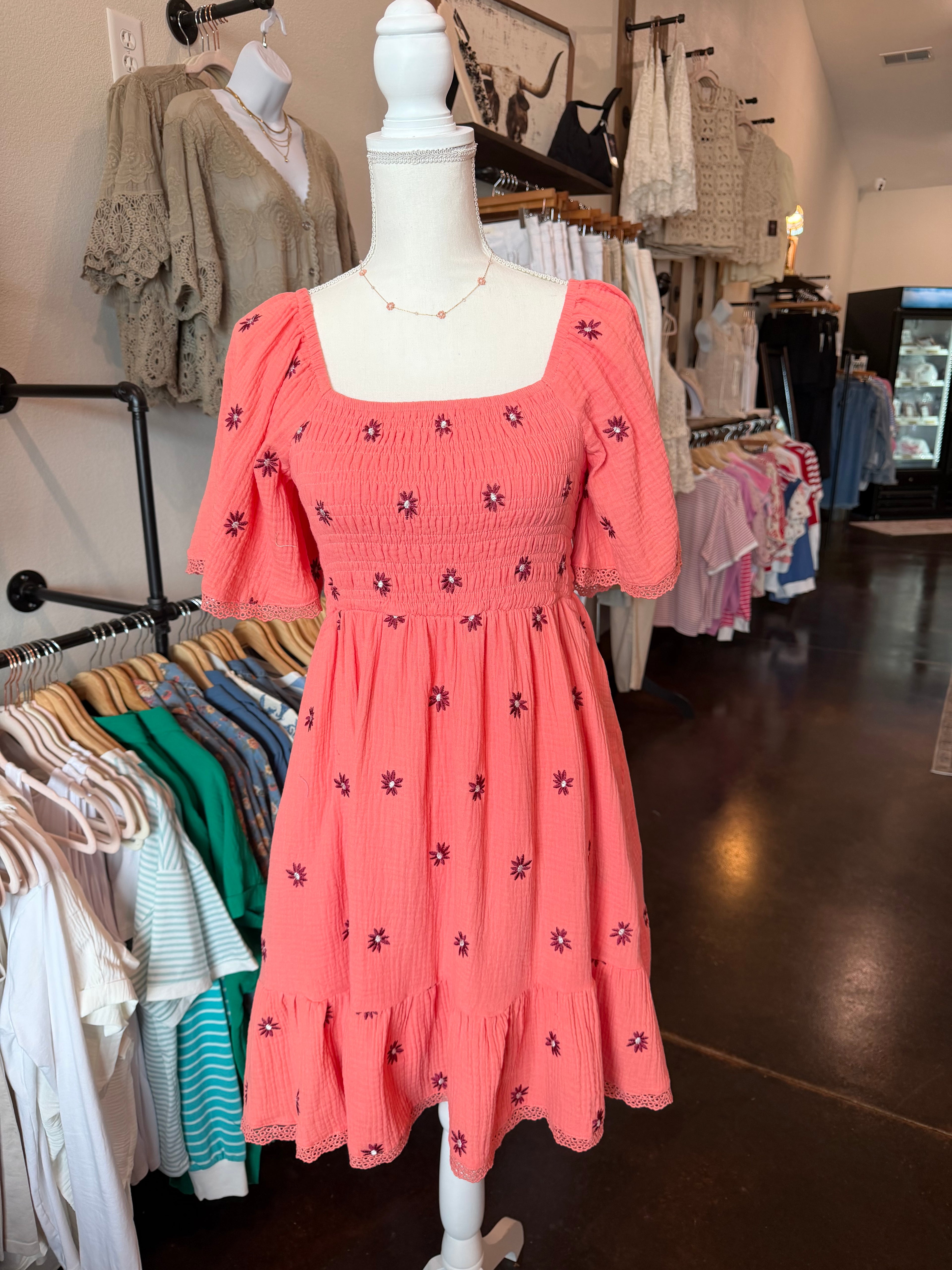 Gauze Floral Embroidered Dress