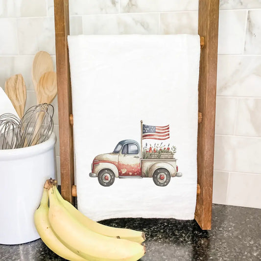 Patriotic Farmhouse Truck Americana Tea Towel