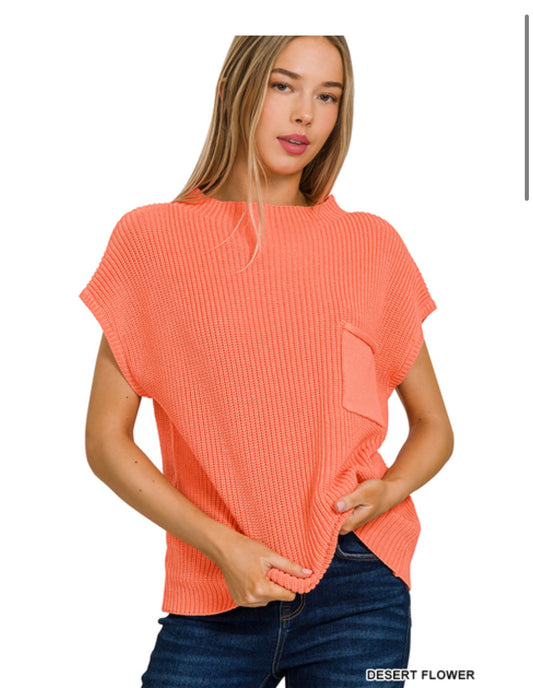 Mock Neck Short Sleeve Sweater