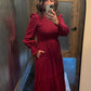 SMOCKED SWISS DOT MAXI DRESS
