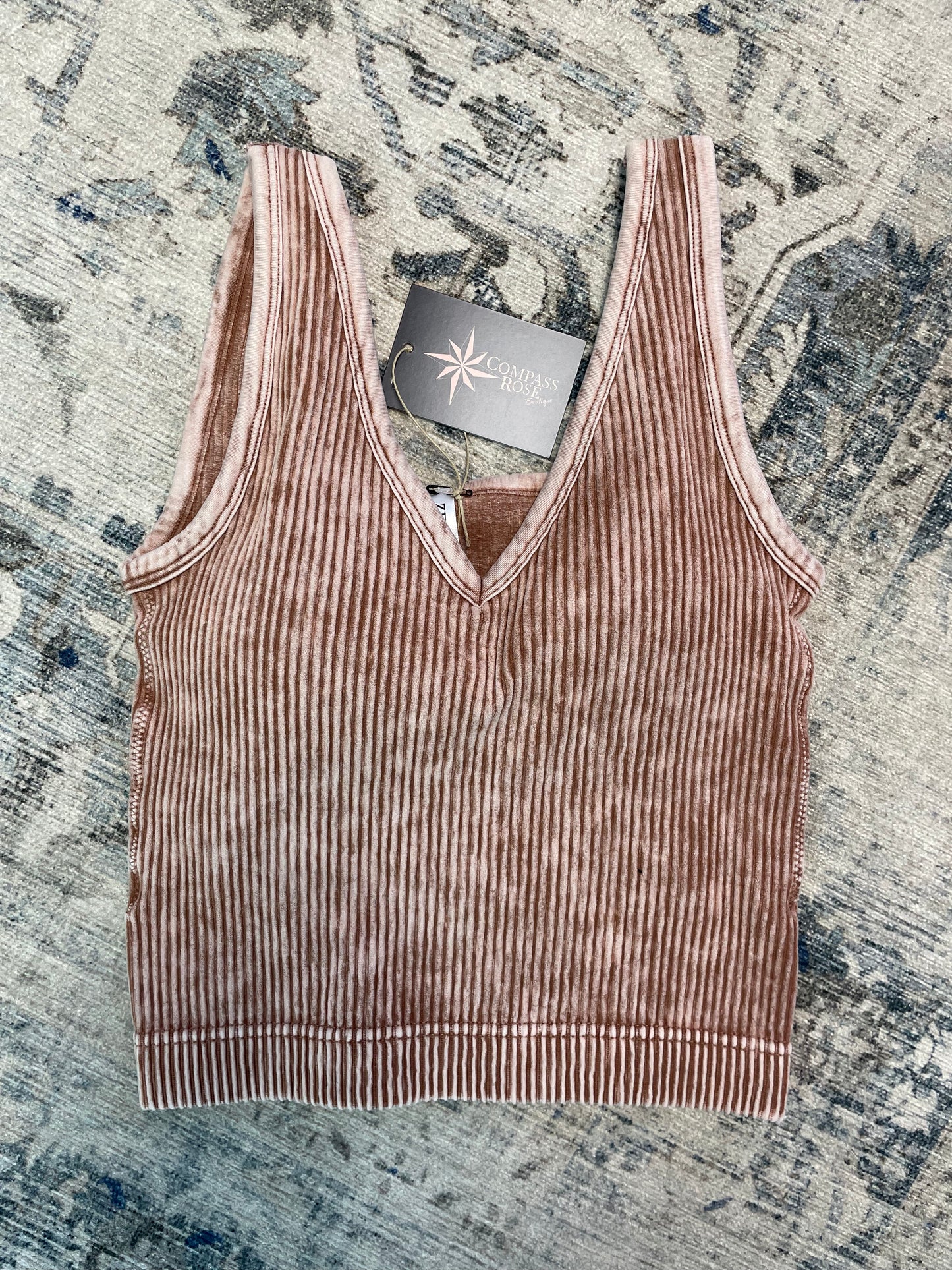 Washed Ribbed Cropped Bra Tank Top