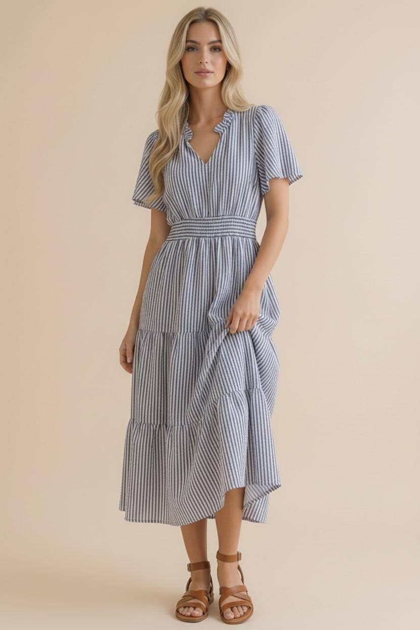 Plus Vertical Striped Tiered Maxi Dress