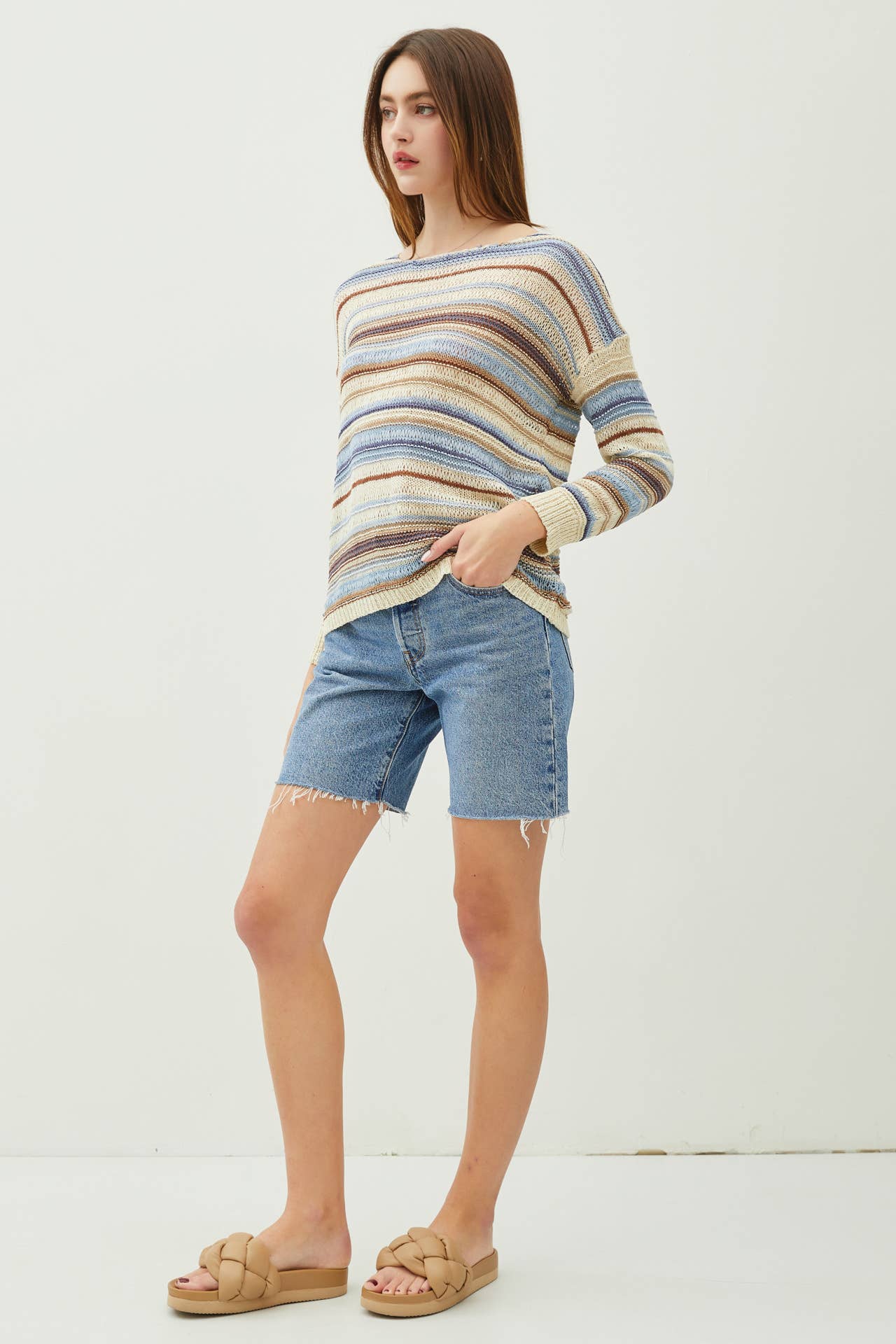 VINTAGE AUTUMN STRIPED BREEZY SWEATER