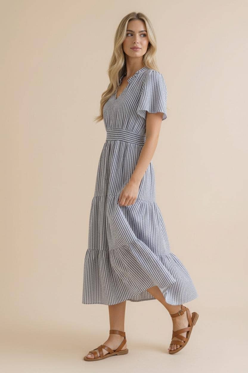 Plus Vertical Striped Tiered Maxi Dress
