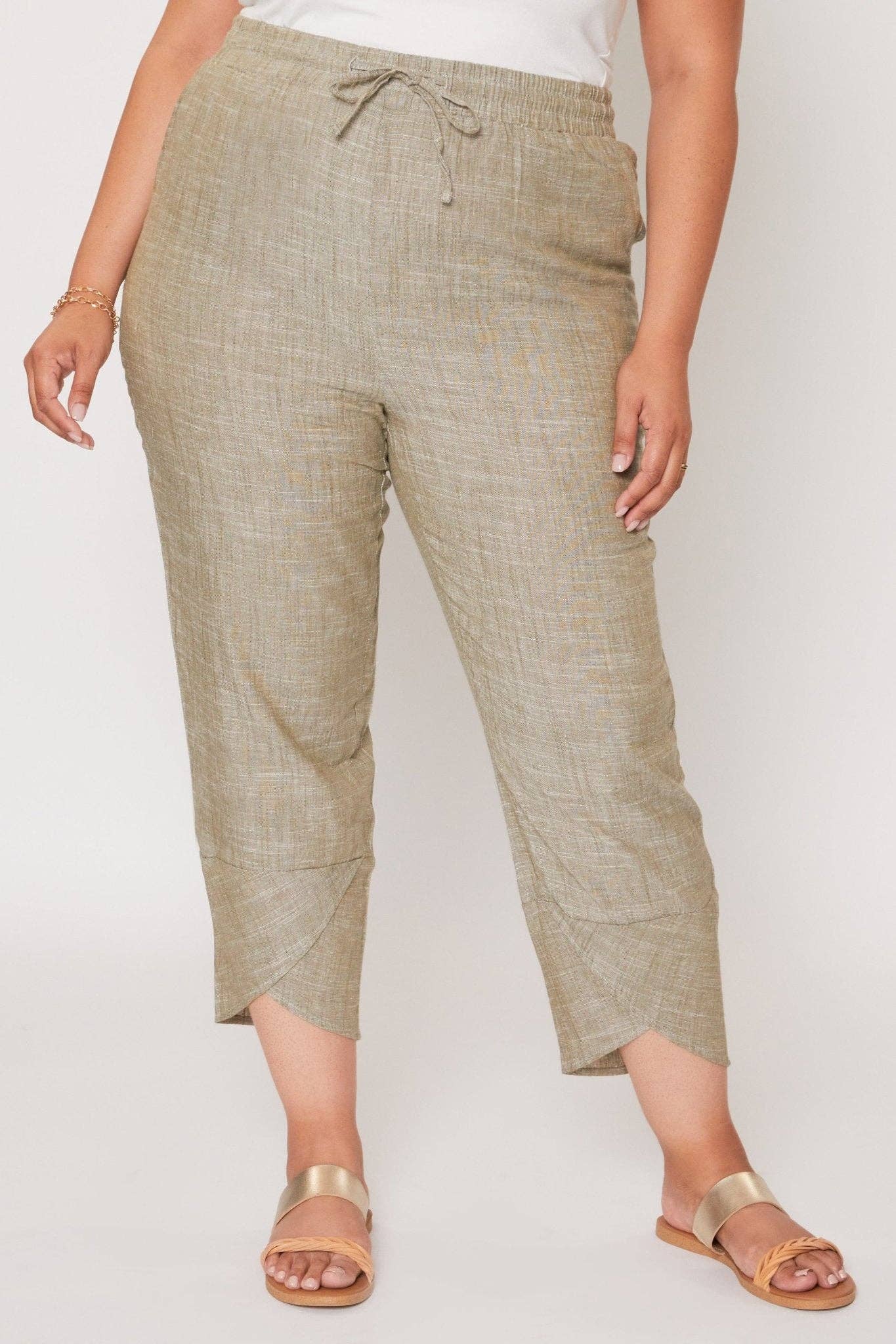 Linen Elastic Waist With Tulip Hem Pant