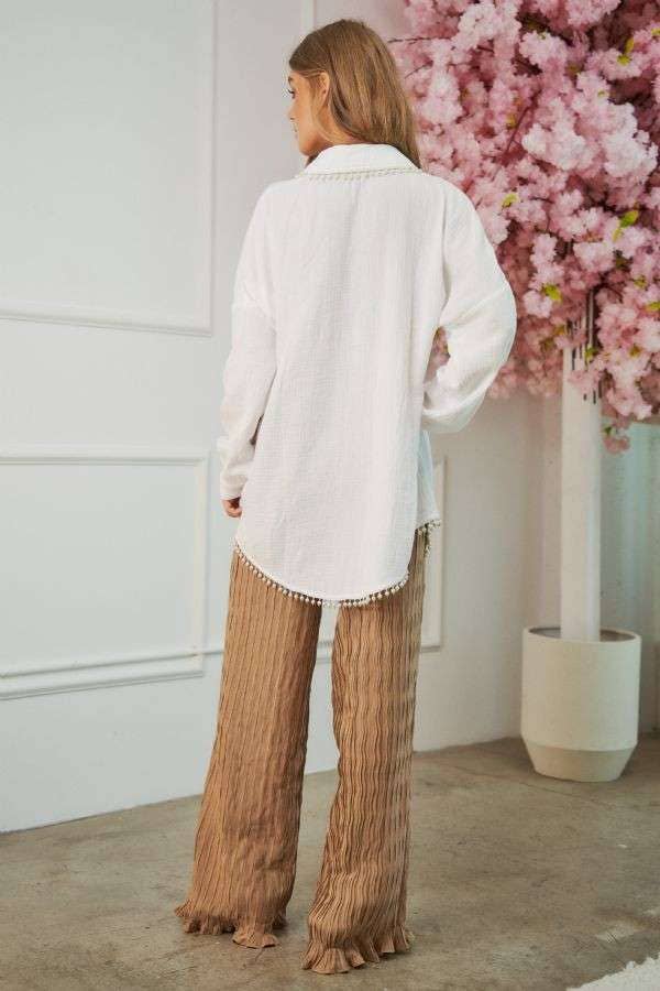 PEARL EMBELLISHMENT BUTTON FRONT SHIRT