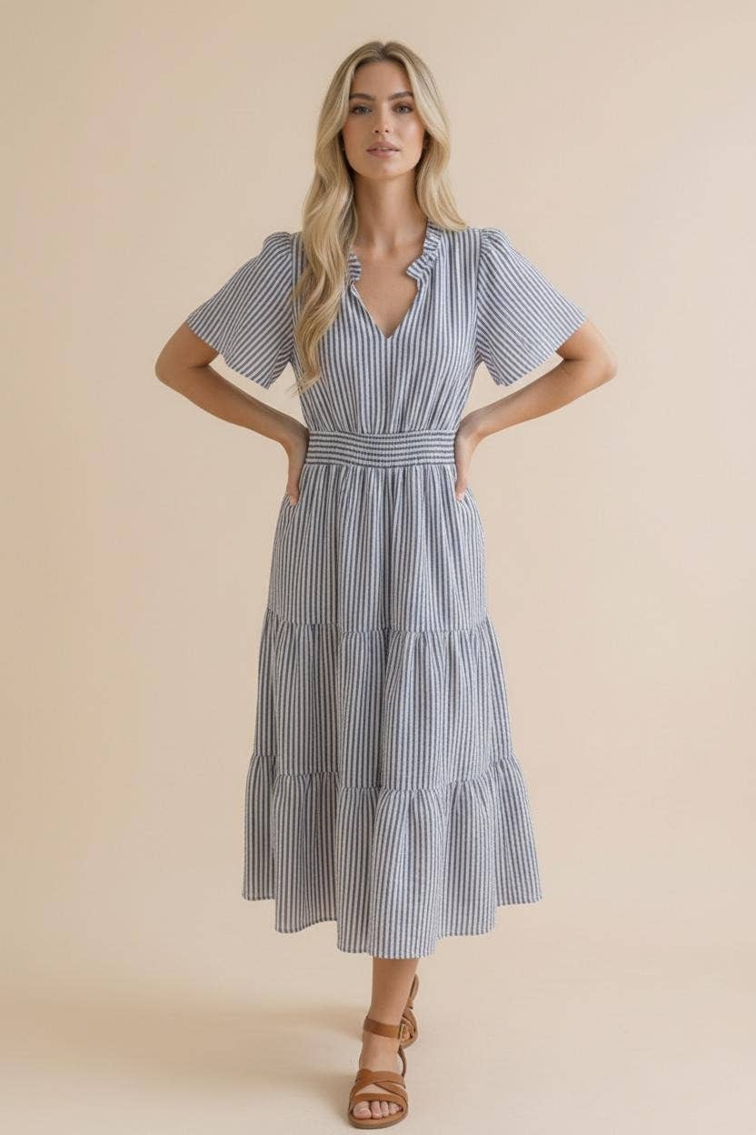 Plus Vertical Striped Tiered Maxi Dress
