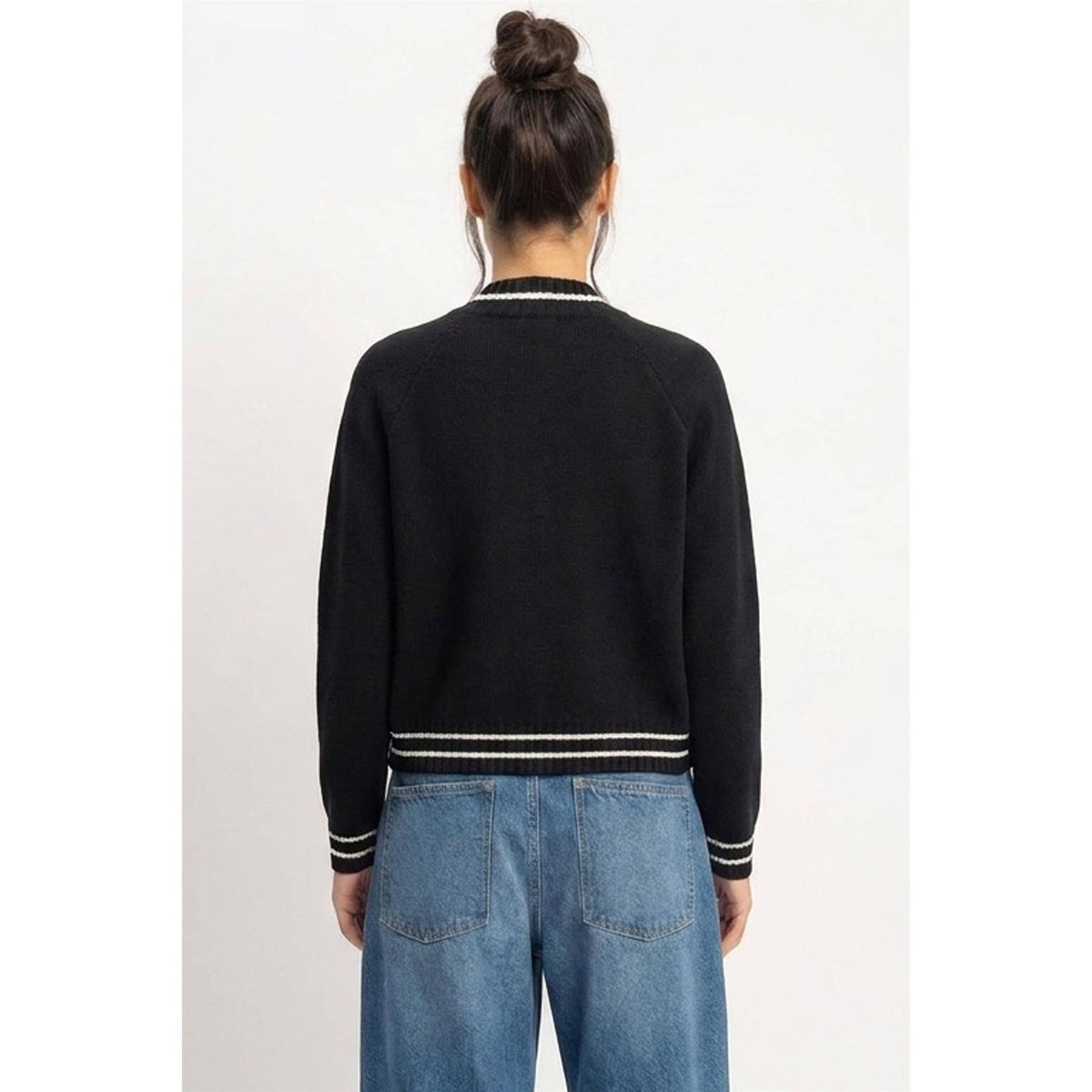 Contrast Stripe Zip-Up Sweater