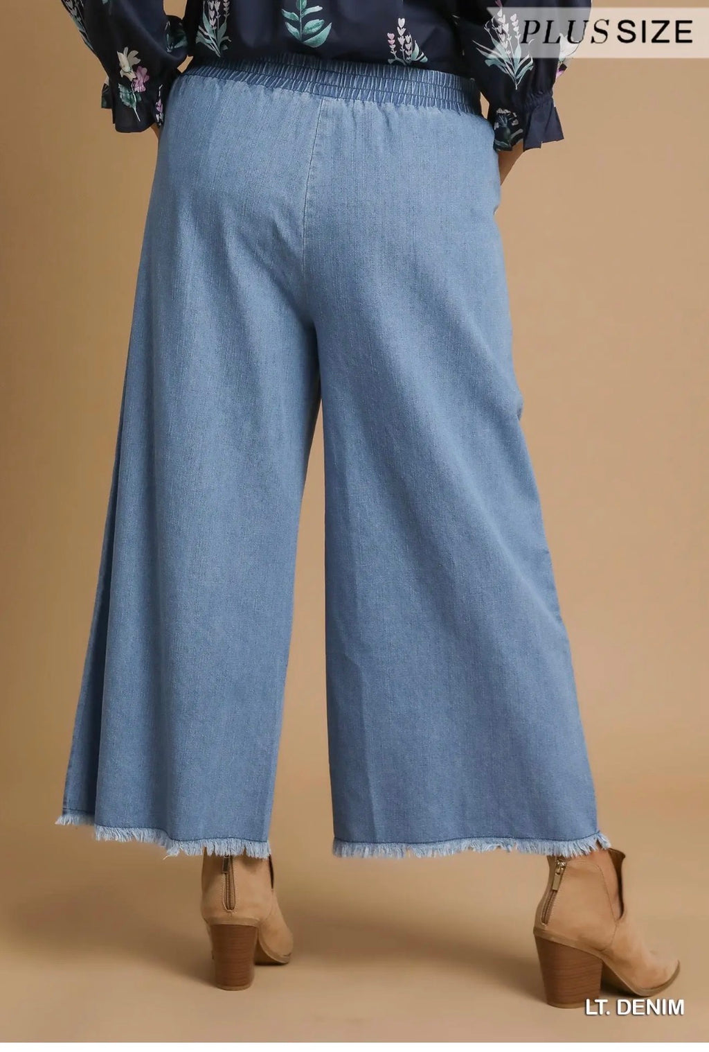 Washed Denim Pants with Fringe Hem