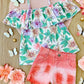 Floral Print Top w/ Ombre Denim Short Set