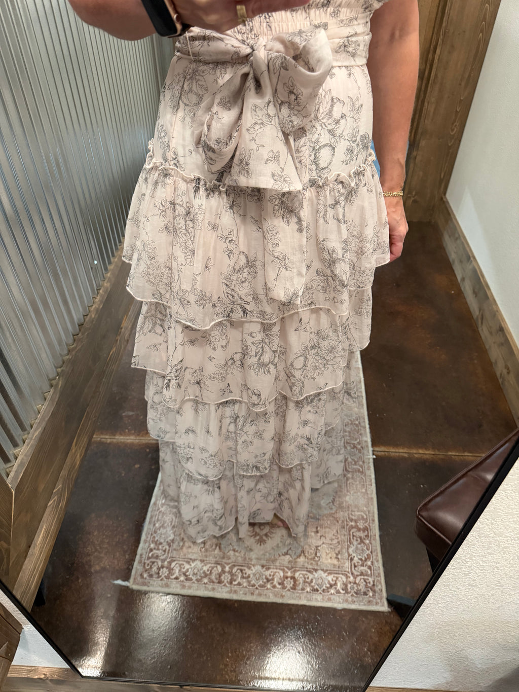 Peachy Floral Tiered Midi Dress