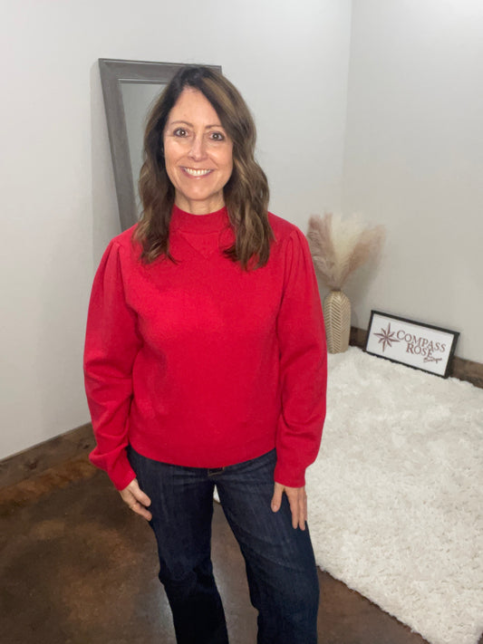 Mock Neck Puff Sleeve Sweater