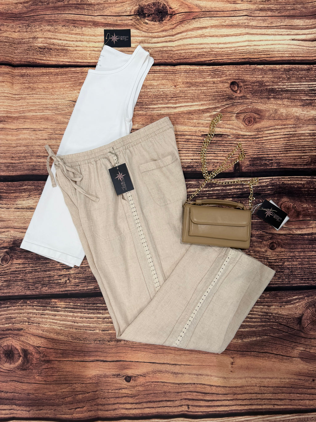 Lace Trim Tapered Linen Pants