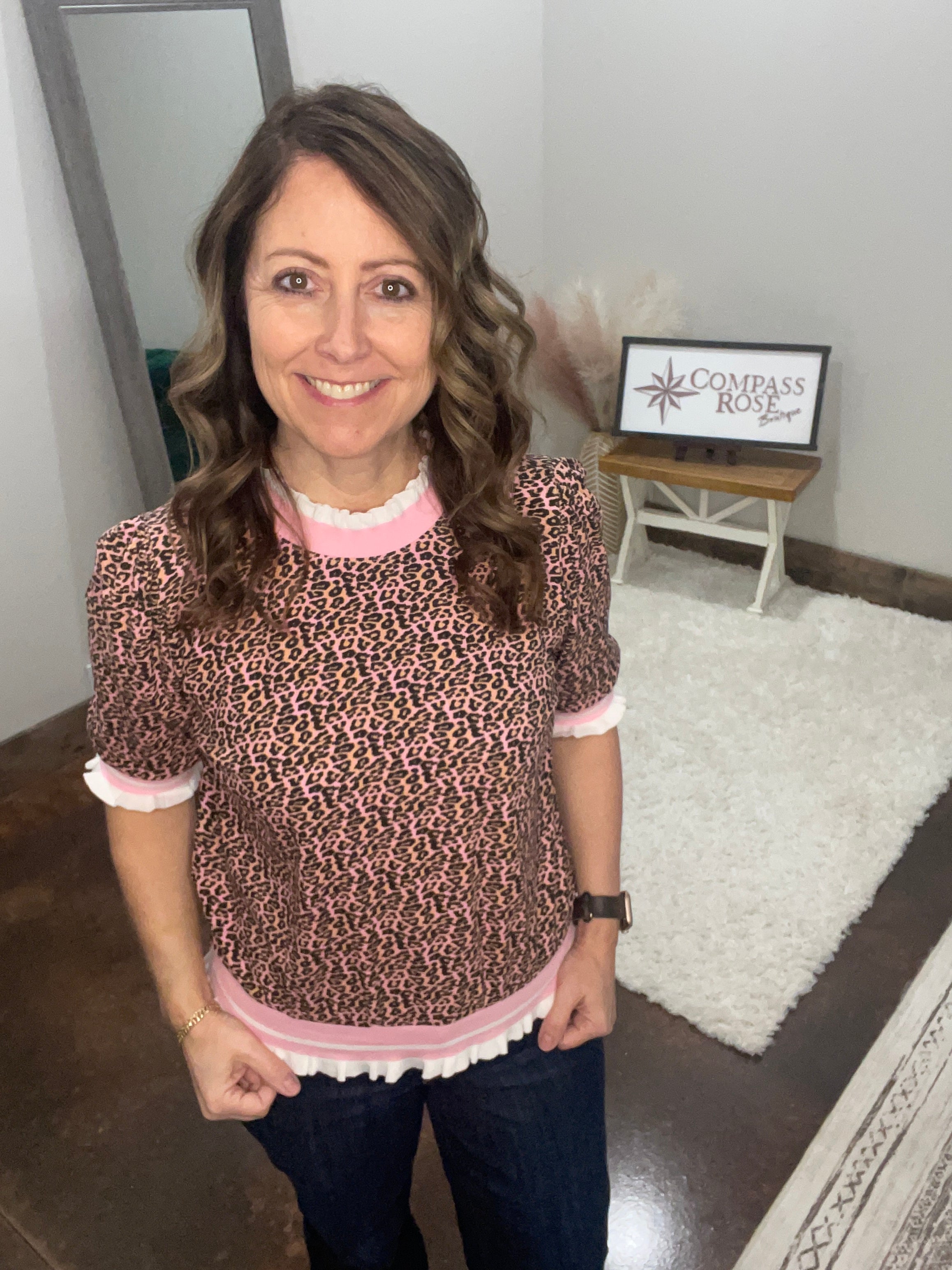 Leopard Print Top with Contrast Trim