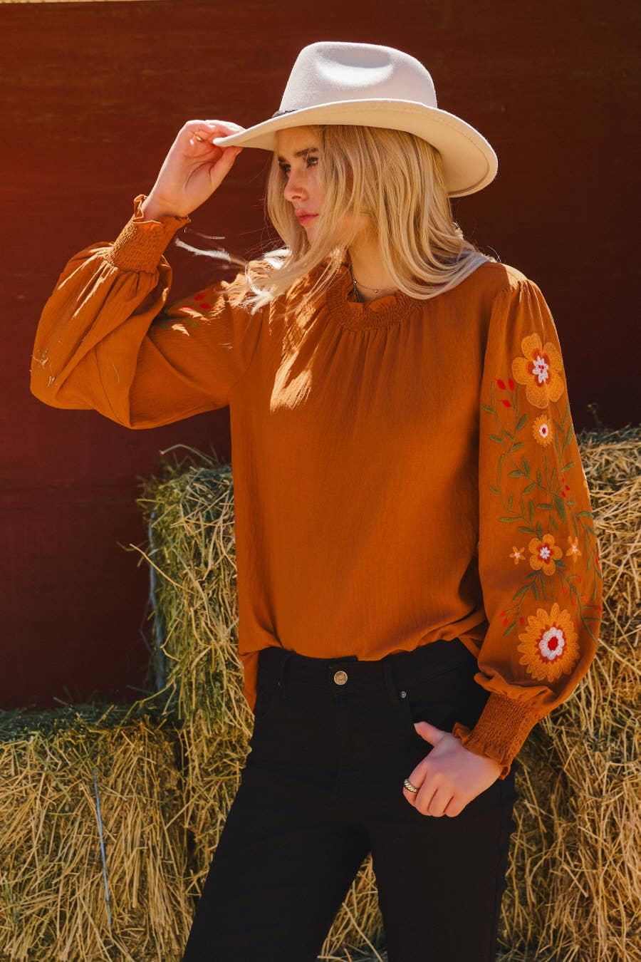 Embroidered Long Sleeve Blouse