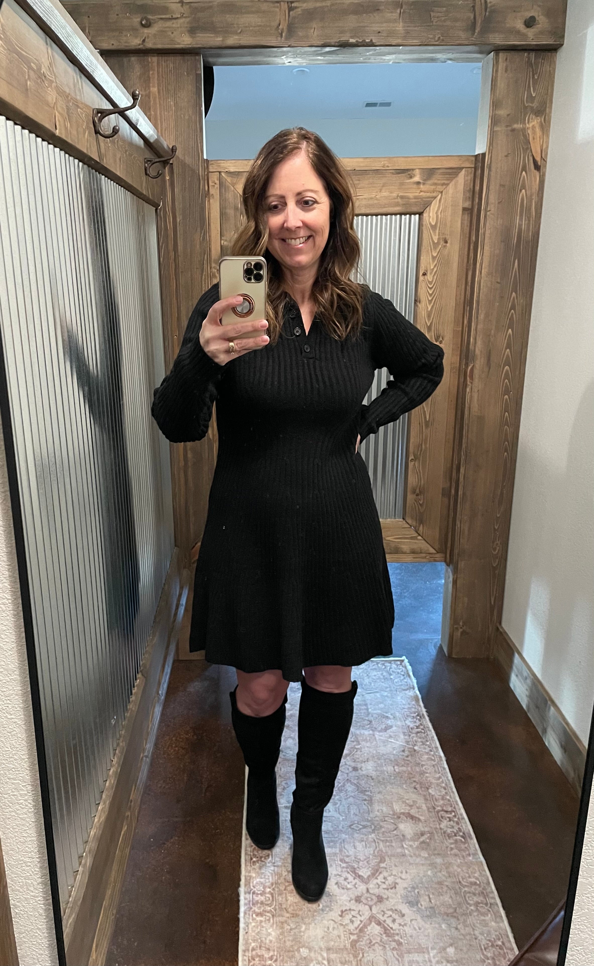 Ribbed Sweater Flared Mini Dress