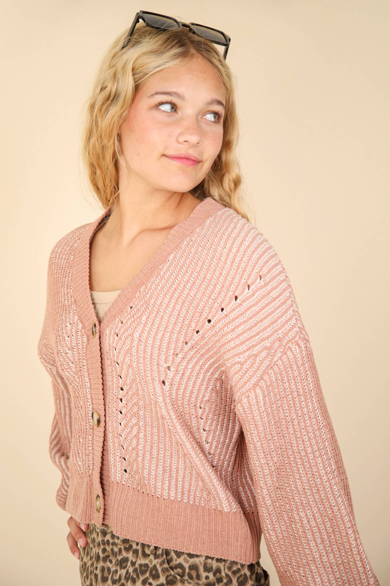 Two Tone Button Down Oversized Sweater Cardigan