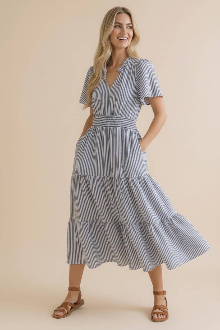 Plus Vertical Striped Tiered Maxi Dress