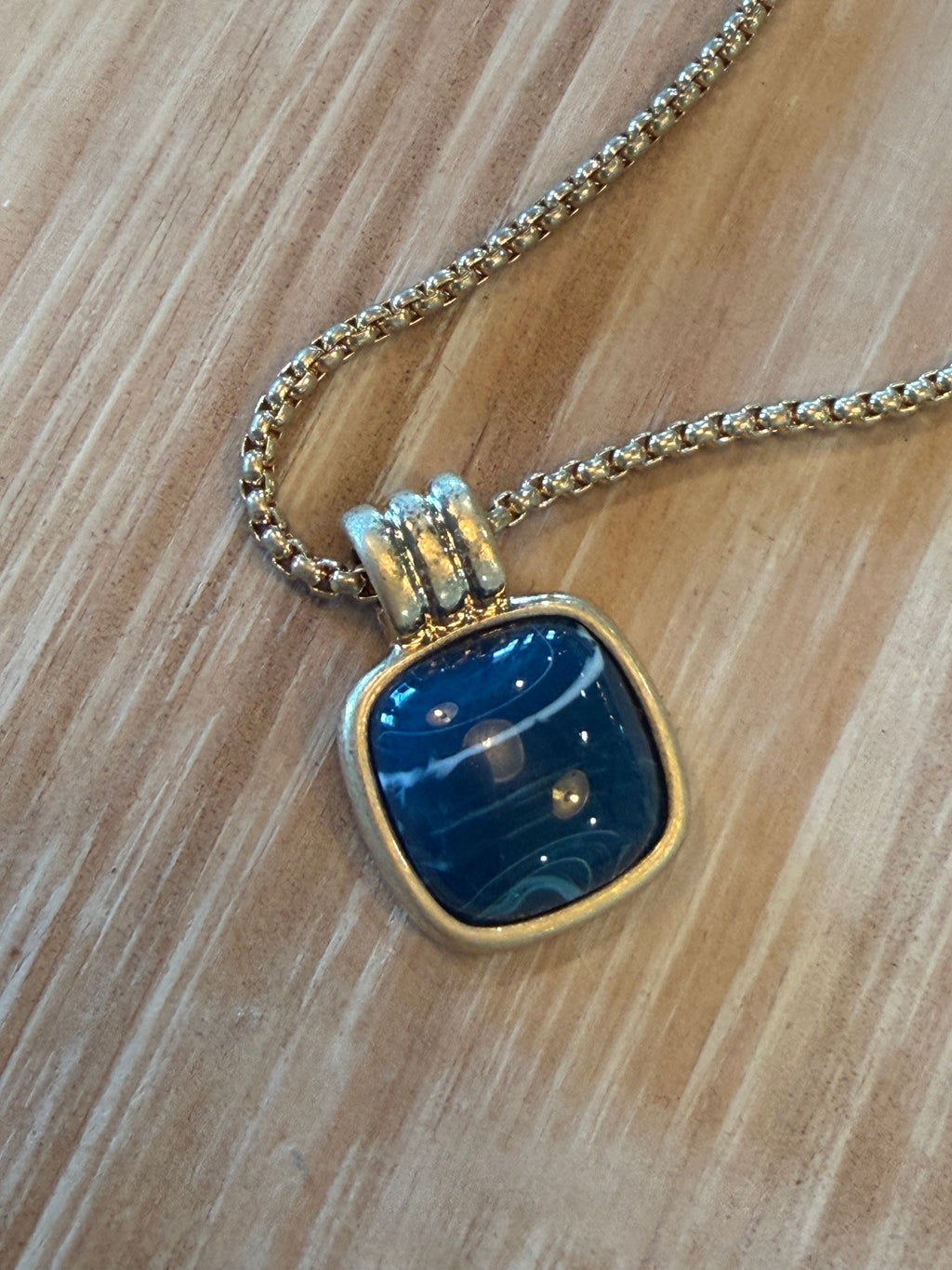 Blue Square Pendant Necklace