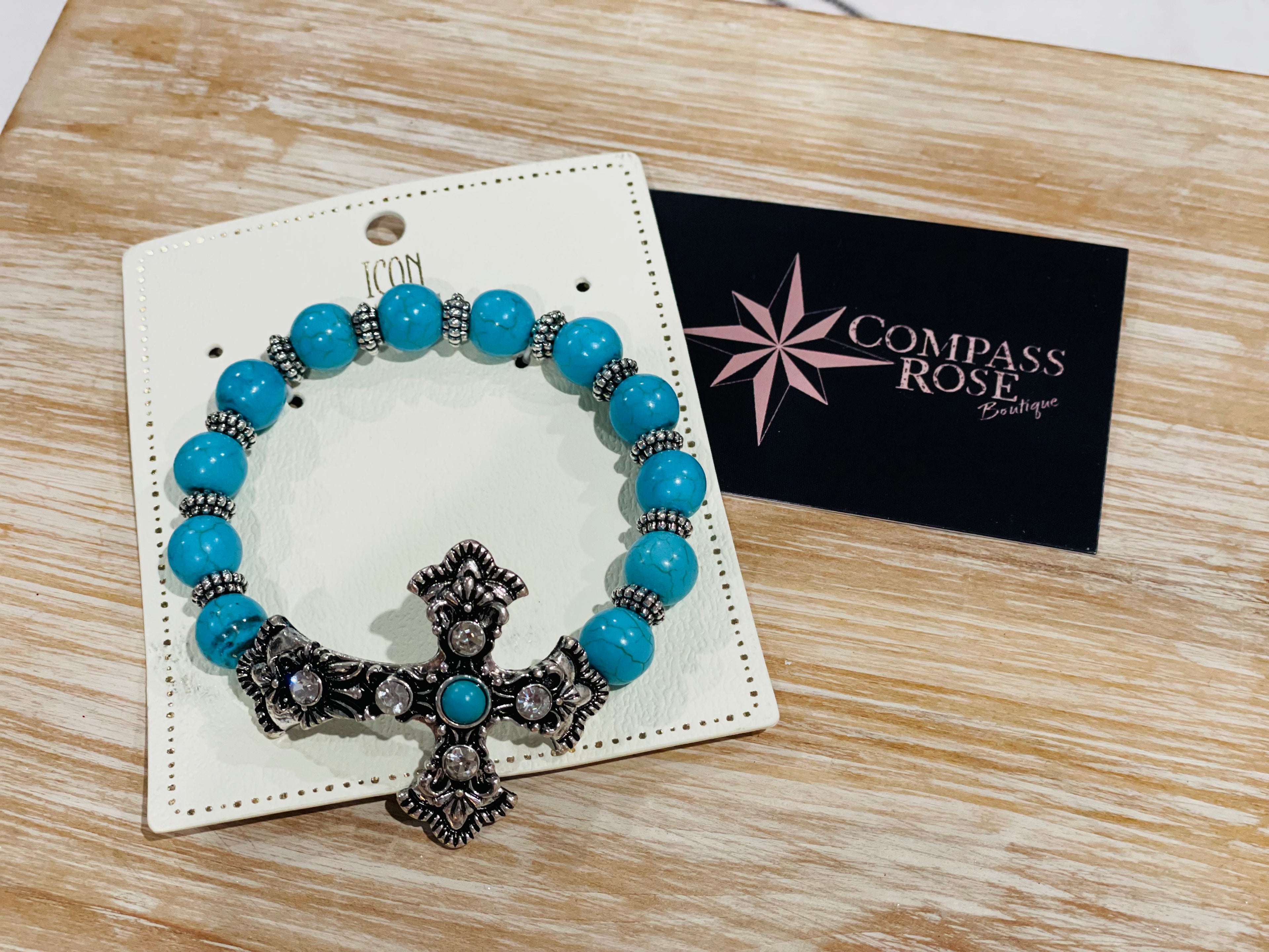 Turquoise Bead Cross Bracelet