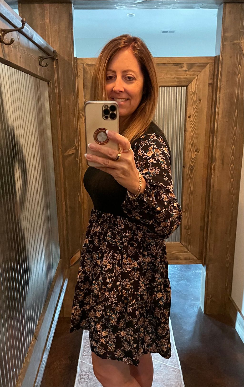 Black Floral Puff Sleeves Flowy Dress