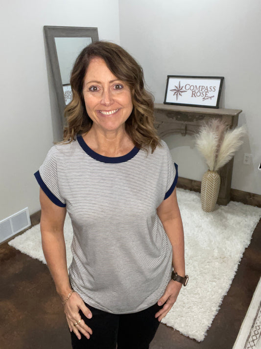 Color Trimmed Pinstripe Top