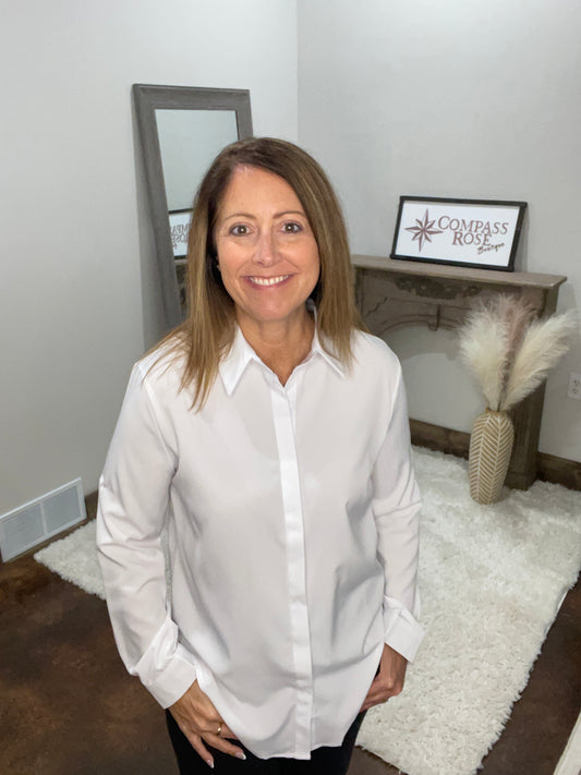 Long Sleeve V-Neck Button Down Shirt